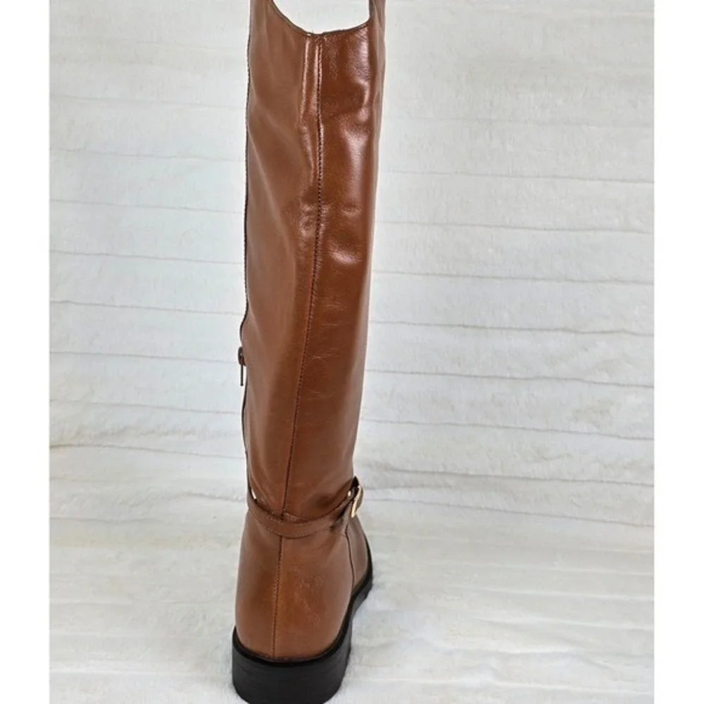 Arezzo‎ Mckenna Brown Leather Tall Riding Boots Women Size 8.5B Buckle Accent